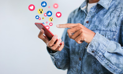 Playing Mobile graph. Businessman on blurred background using flying network connection interface 3D rendering.