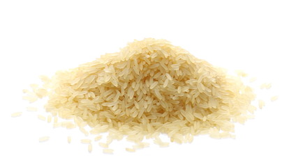 Parboiled rice pile isolated on white background