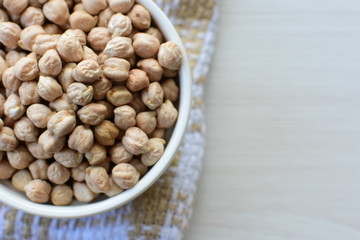 Dried chickpeas (Cicer arietinum) in containers