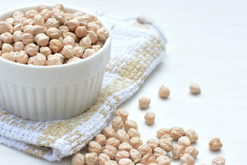 Dried chickpeas (Cicer arietinum) in containers