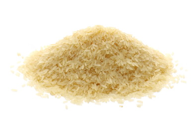 Parboiled rice pile isolated on white background