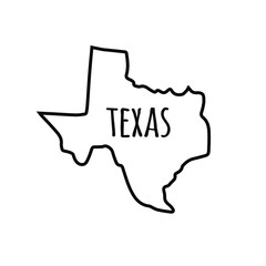 Vector outline hand drawn Texas state map silhouette isolated on white background