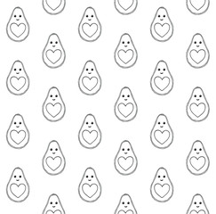 Vector seamless pattern of hand drawn doodle sketch avocado with heart and face isolated on white background