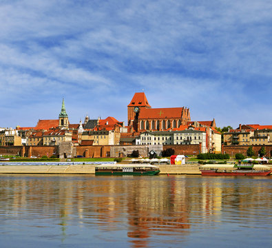 Vistula River and cityscape Torun in Poland. Torun is an old historic town and UNESCO World Heritage Site