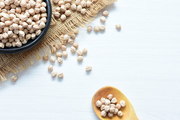 Dried chickpeas (Cicer arietinum) in containers