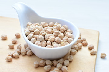 Dried chickpeas (Cicer arietinum) in containers