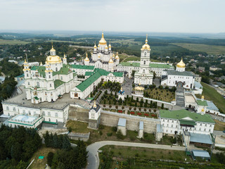 Aerial view to Dormition Pochayiv Lavra in Ukraine