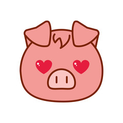 Cute kawaii pig cartoon in love line and fill style icon vector design