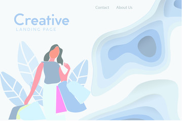Corporate landing page vector illustration template design, women shoping