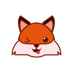 Cute kawaii fox cartoon line and fill style icon vector design