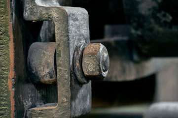 Vintage hexagon nut and srew of 19th century metalworking machinery
