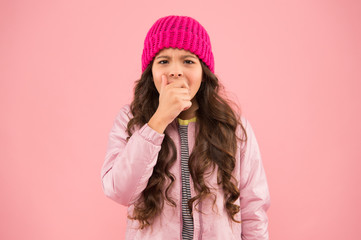 small girl catch cough. no flu this winter. wear warm clothes in cold season. winter holiday...