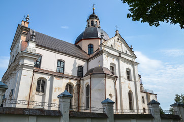 Fototapeta na wymiar Corpus Christi Catholic Church. It is architectural monument of early Baroque, patrimonial tomb of princes Radziwill. Nesvizh, Minsk region, Belarus
