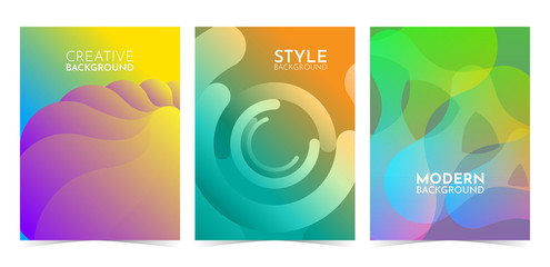 Modern, creative, style abstract covers set. Cool gradient shapes composition. Vertical illustration. Minimum vector coverage. Creative fluid backgrounds from current forms to design.  Eps10 vector. 