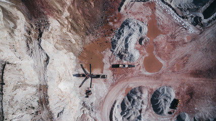 Industrial place from above. Mine storage place, mining minerals and black coal.
