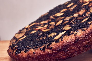 homemade baked bread with cereals and seeds