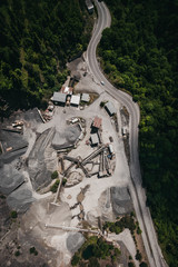 Industrial place from above. Mine storage place, mining minerals and black coal.