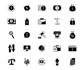 Isolated money silhouette style icon set vector design