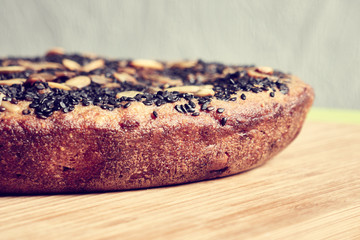 homemade baked bread with cereals and seeds