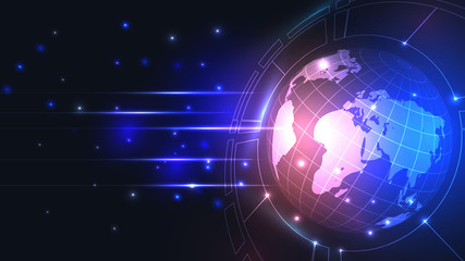 Vector illustration of a futuristic planet Earth with HUD elements. Science, futuristic, web, network concept,communications, high technology . EPS 10.