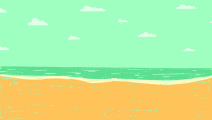 Fototapeta na wymiar empty beach hand drawn illustration with crayon texture,vector background,summer vibes