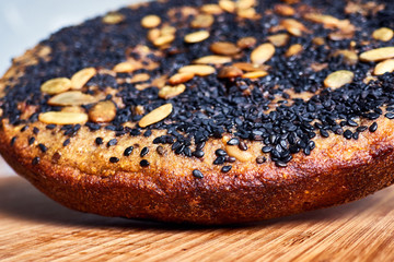 homemade baked bread with cereals and seeds