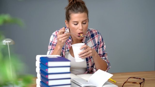 Female student learning at home