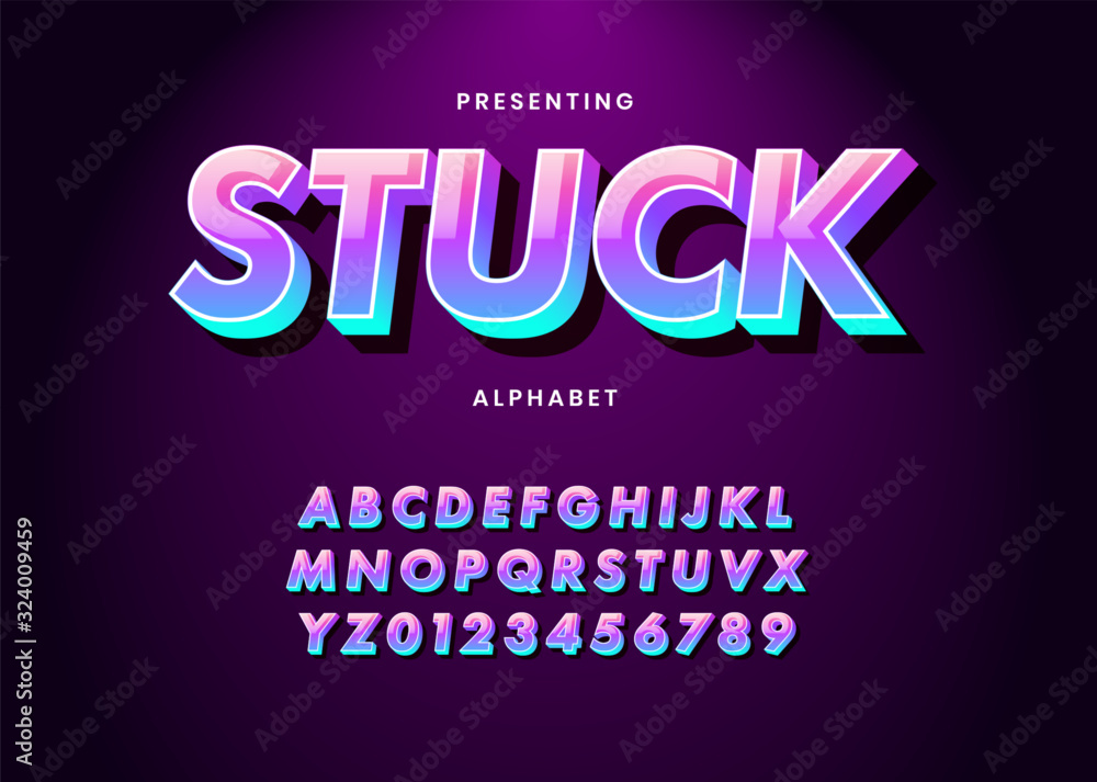 Aufkleber modern and cool text effect with trendy gradient color. set of alphabet and number for poster headli