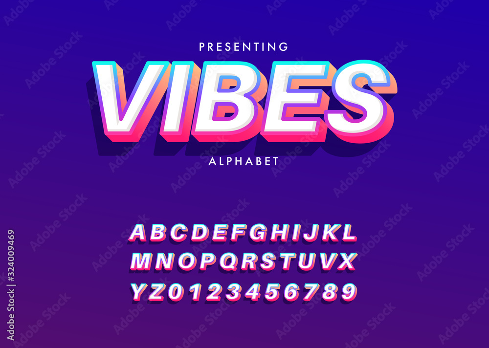 Aufkleber modern and cool text effect with trendy gradient color. set of alphabet and number for poster headli