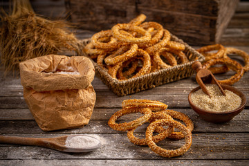 Still life of pretzel ring