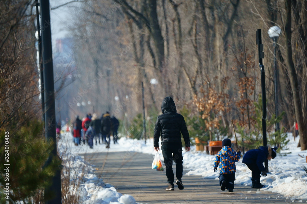 Canvas Prints people walking in park in winter