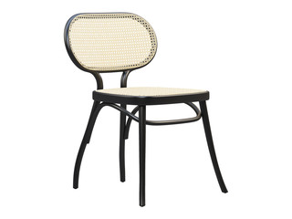 Mid-century bent beech-wood chair with woven cane backrest and seat. 3d render.