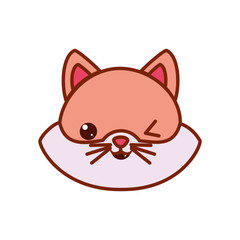 Cute kawaii cat cartoon line and fill style icon vector design
