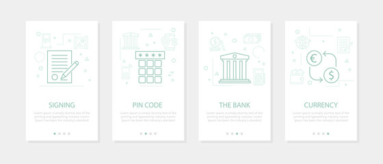 Vector four vertical banners - banking and financial - currency, bank