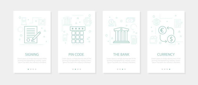 Vector four vertical banners - banking and financial - currency, bank