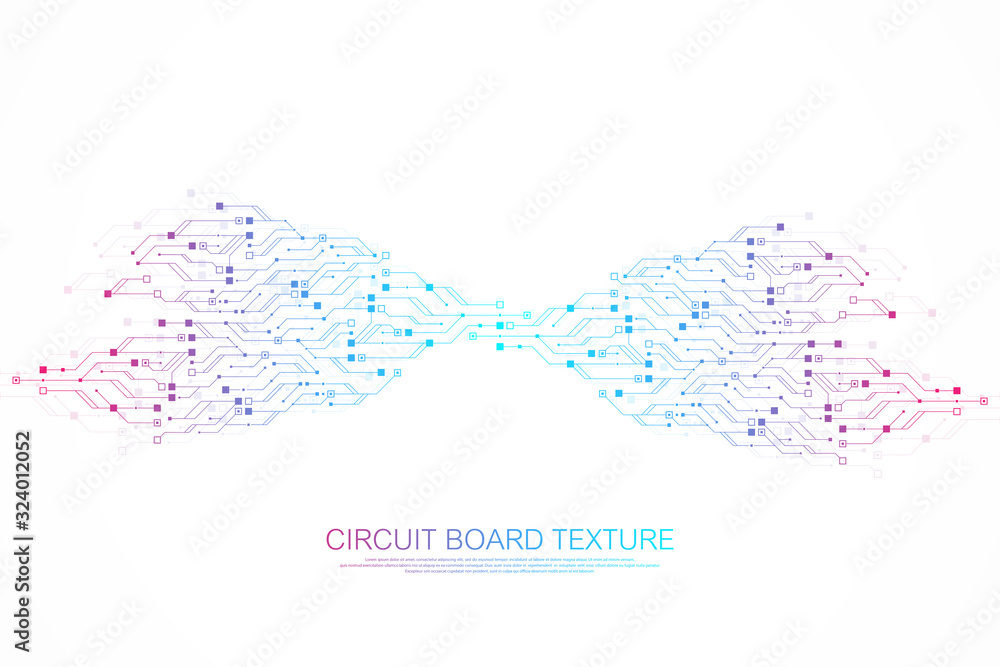 Poster technology abstract circuit board symbol logo design background. engineering electronic motherboard 