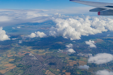 Fototapeta na wymiar Aerial sunny view of rural landscape of UK