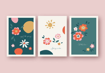 Spring-Themed Greeting Card Layouts with Flower Illustrations