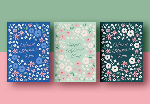 Mother's Day Card Layouts with Flower Illustrations