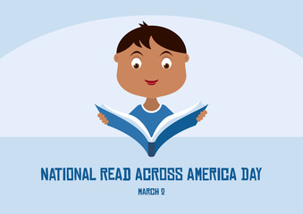 National Read Across America Day vector. Little reader with book vector. Little boy reading a book vector. Boy with book cartoon character. Student with book illustration. Important day