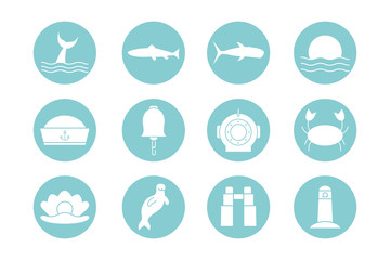 Isolated sea life block style icon set vector design