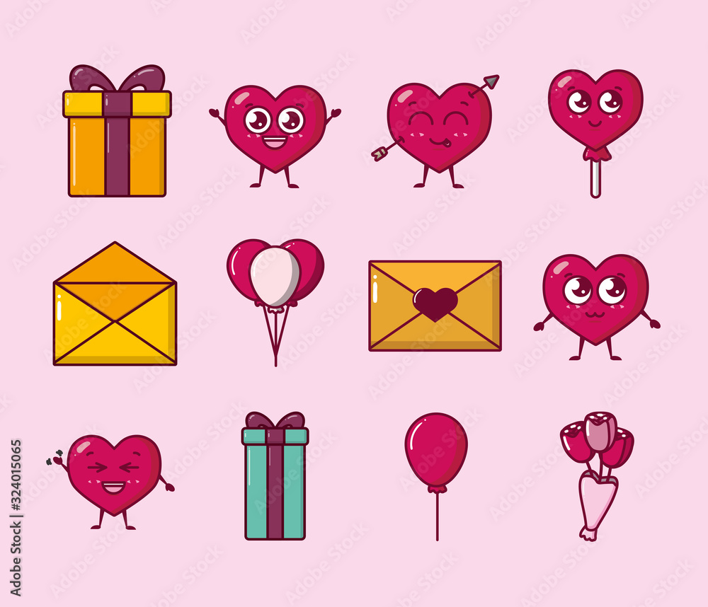 Poster bundle of valentines day set icons