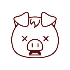 Cute kawaii pig cartoon line style icon vector design