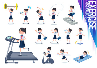 flat type school girl Sailor suit summer_exercise