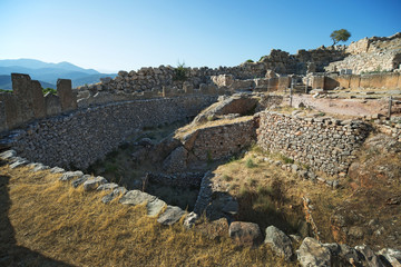 Grave circle of Mycenae - an archaeological site near Mykines in Argolis, Peloponnese, Greece. In...