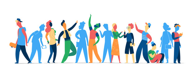 Personaggi femminili e maschii di stile moderno nelle posizioni differenti isolati sullo fondo bianco - illustrazione vettoriale