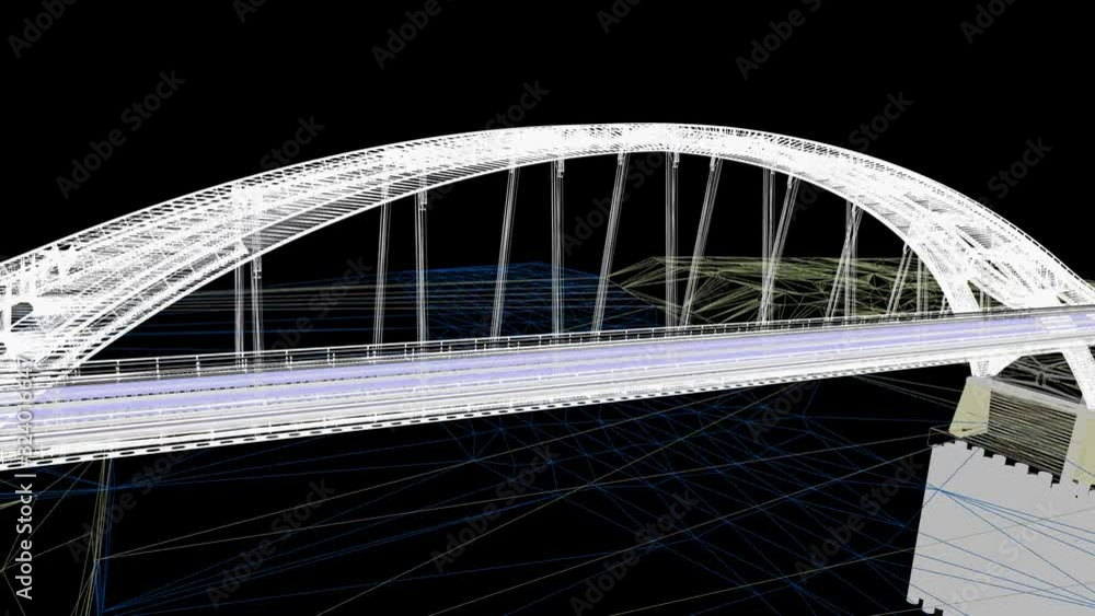 Poster the bim model of the railway bridge of wireframe view