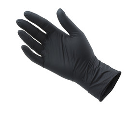 Black empty nitrile protective glove - obrazy, fototapety, plakaty