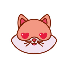 Cute kawaii cat cartoon in love line and fill style icon vector design