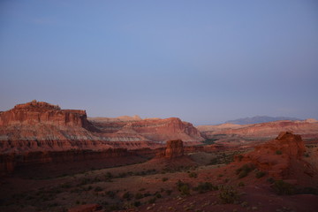 panoramic picture of capitol reef national park at dawn in summer